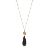 Women's Smooth Long Briolette Stone Dangle Pendant with 30" Link Chain Necklace