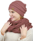 C.C Unisex Soft Stretch Chunky Cable Knit Beanie and Infinity Loop Scarf Set