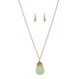 Women's Wired Flat Oval Stone Pendant Necklace and Earrings Set