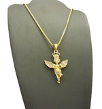 Crowned Angel Stone Stud Pendant w/ Chain Necklace