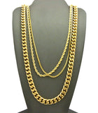Hip-Hop Style Gold-Tone 24" Box, 24" Rope, & 30" Cuban Necklace Set