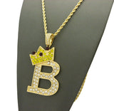 Stone Stud Large Titled Crown Initial B Pendant  Necklace, Gold-Tone