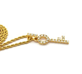 Stone Stud Lever Lock Key Micro Pendant w/2mm 24" Rope Chain Necklace