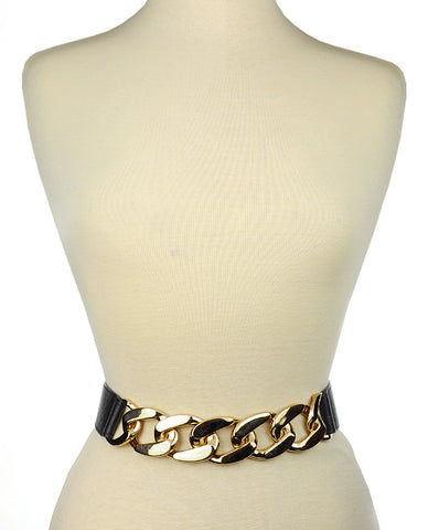 Women's Single Wide Gold-Tone Chain Elastic Stretch Waist Belt