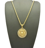 Stone Edge King Lion Medallion Pendant w/ Chain Necklace