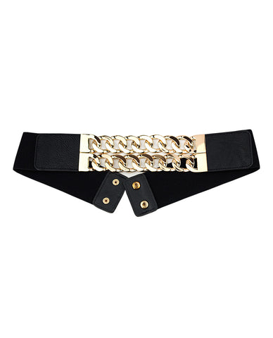 Women's Dual Gold-Tone Link Chain Elastic Stretch Waist Belt