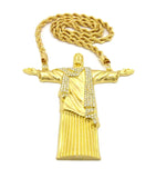 Stone Stud Christ the Redeemer Figure w/ 8mm 30" Rope Chain Necklace in Gold-Tone