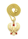 Ruby Red Round Gemstone Horus Falcon Pendant w/ Chain Necklace