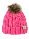 C.C Kids' Children's Cable Knit Faux Fuzzy Fur Pom Fleece Lined Cuff Beanie