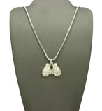 Rhinestone Studded Mini Box Gloves Pendant with 2mm 24" Box Chain Necklace in Silver-Tone