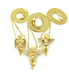 Triple Stone Stud Angel Wing Pendant Set with Box and Rope Chain Necklaces in Gold-Tone Be the first to review this item