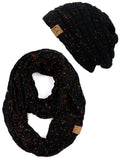 C.C Soft Stretch Colorful Confetti Cable Knit Beanie and Infinity Loop Scarf Set