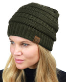 C.C Unisex Chunky Soft Stretch Cable Knit Warm Fuzzy Lined Skully Beanie