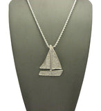 Stone Stud Sailboat Pendant w/2mm 24" Rope Chain Necklace