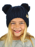 C.C Kids' Children's Cable Knit Double Ear Pom Cuffed Beanie Cap Hat