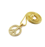 Stone Stud Peace Sign Micro Pendant with Chain Necklace