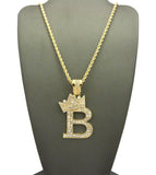 Tilted Crown on Initial B Pendant w/ 24" Chain Necklace