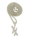 Stone Stud Double X Pendant w/ 3mm 24" Cuban Chain Necklace