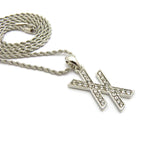 Stone Stud Double X Pendant w/ 2mm 24" Rope Chain Necklace