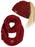 C.C Colorful Confetti BeanieTail Messy High Bun Cable Knit Beanie and Infinity Loop Scarf Set