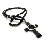 Veritas Aequitas Cross Pendant with 6mm 30" Stone Bead Rosary Necklace