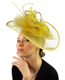 NYFASHION101 Cocktail Sinamay Fascinator Headband Feather & Flower Design