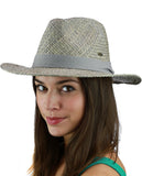 C.C Women's Raffia Straw Weaved Panama Sun Hat with Ribbon Trim