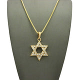 Stone Stud Hollowed Star of David Pendant  Necklace, Gold-Tone