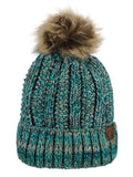 C.C Thick Cable Knit Faux Fuzzy Fur Pom Fleece Lined Skull Cap Cuff Beanie