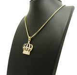Stone Stud Hollow Royal Crown Pendant with 2mm 24" Box Chain Necklace