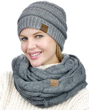 C.C Unisex Soft Stretch Chunky Cable Knit Beanie and Infinity Loop Scarf Set
