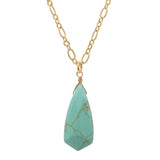 Women's Smooth Briolette Stone Dangle Pendant with 17" Link Chain Necklace