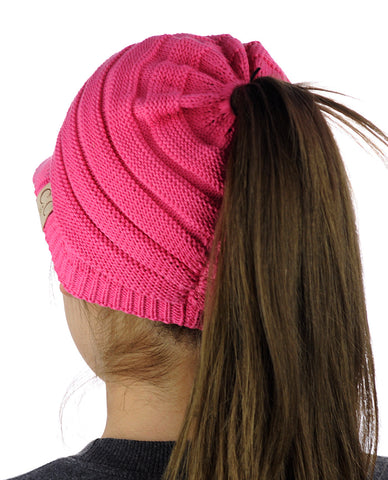 C.C BeanieTail Cotton Blend All Season Messy High Bun Ponytail Visor Beanie Cap