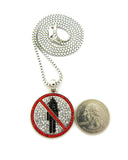 Red Stone Stud Border Mini Rapper Monster Logo Pendant w/ 24" Chain Necklace