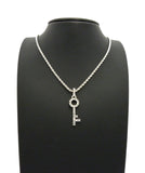 Stone Stud Lever Lock Key Micro Pendant w/2mm 24" Rope Chain Necklace