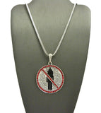 Red Stone Stud Border Rapper Music Video Monster Logo Pendant w/ 24" Chain Necklace