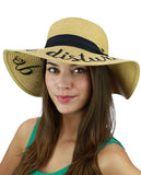 C.C Women's Paper Weaved Beach Time Embroidered Quote Floppy Brim Sun Hat