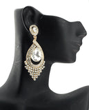 Dazzling Chandelier Teardrop Clear Stone Dangling Earrings in Gold-Tone