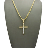 Studded Single Row Center Stone Cross Pendant Necklace, Gold-Tone