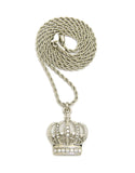 Stone Stud Hollow Royal Crown Pendant with 2mm 24" Rope Chain Necklace
