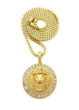 Stone Edge King Lion Medal Pendant w/ Chain Necklace