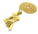 Rugged Cross Jesus Falling on His Way to Calvary Pendant w/6mm 36" Cuban Chain Necklace