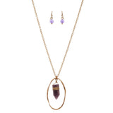 Women's Encircled Wired Stone Pendant Necklace and Earrings Set