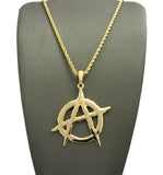 Polished Anarchy Symbol Round Pendant w/ 24" Chain Necklace