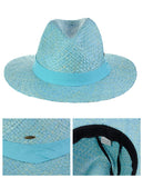 C.C Women's Raffia Straw Weaved Panama Sun Hat with Ribbon Trim