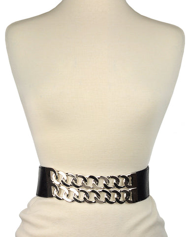 Women's Dual Silver-Tone Link Chain Elastic Stretch Waist Belt