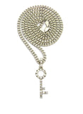 Stone Stud Lever Lock Key Micro Pendant w/3mm 24" Cuban Chain Necklace