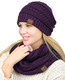 C.C Unisex Soft Stretch Chunky Cable Knit Beanie and Infinity Loop Scarf Set