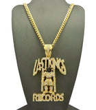 Stone Stud Last Kings Record Label Pendant w/ Chain Necklace