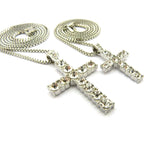 Stone Stud Single Row Cross Pendant Set w/Box Chain Necklaces